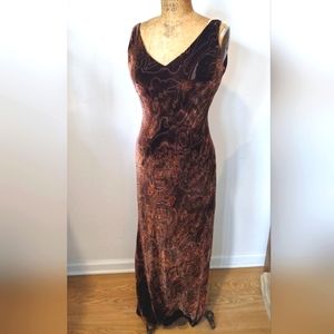 Lauren Ralph Lauren Gorgeous Vintage 90s Brown Velvet Paisley Gown Sz 10